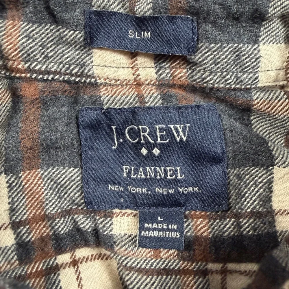J Crew Flannel Shirt Slim Fit‎ Plaid Button Down Long Sleeve Men's L Yellow Gray